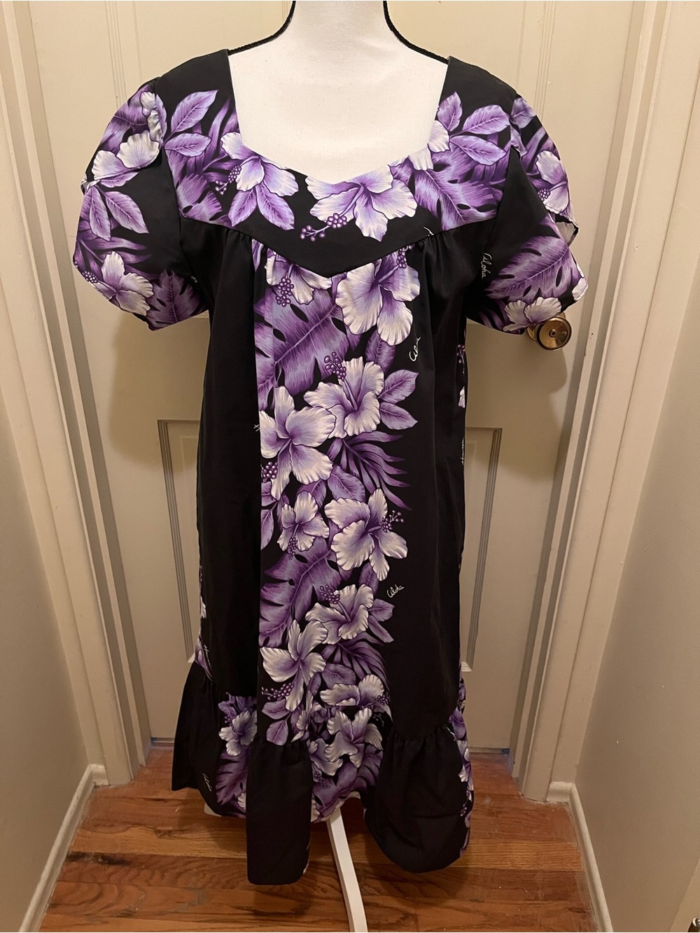 VTG Kalena Fashions of Hawaii XLPurple Tropical Floral Muumuu Patio Dress Caftan